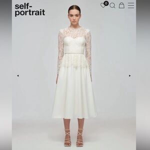 Self-Portrait Ivory Corded Lace Voluminous Skirt Midi Dress